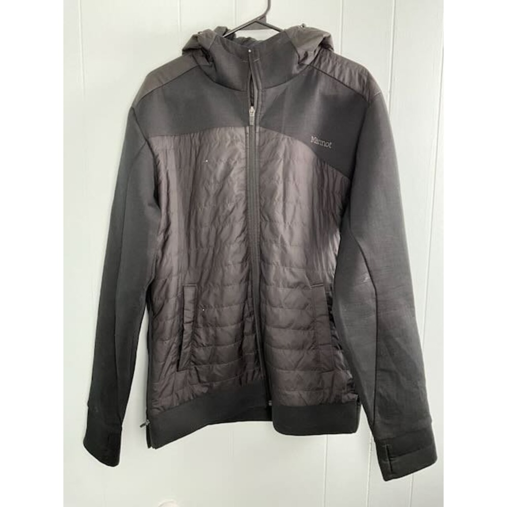 Marmot Mens Black Hybrid Quilted Puffer Full Zip Hoodie Jacket Size Small S/P
